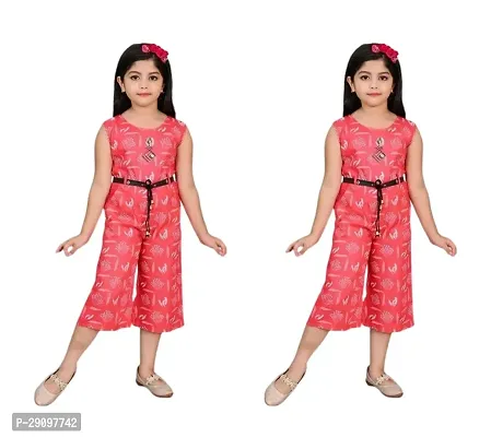 Fabulous Multicoloured Cotton Printed Basic Jumpsuit For Girls Pack Of 2-thumb0