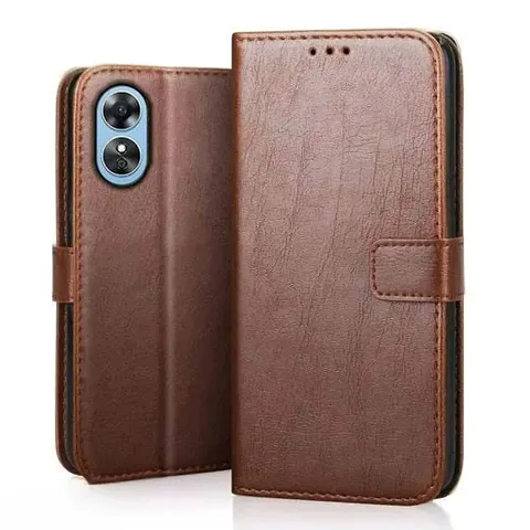 Cloudza?Oppo A17 Brown?Flip Back Cover | PU Leather Flip Cover Wallet Case with TPU Silicone Case Back Cover for Oppo A17 Brown