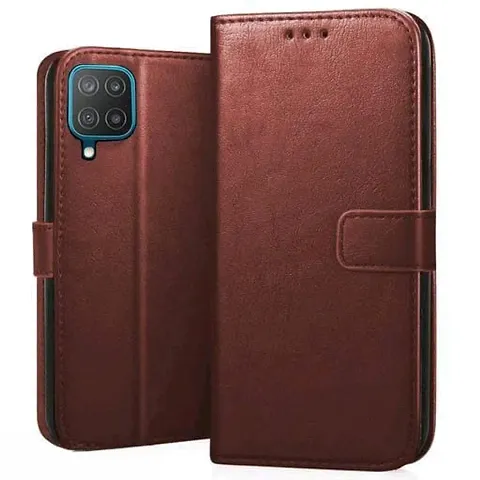 Cloudza Samsung M12,A12,F12 Flip Back Cover | PU Leather Flip Cover Wallet Case with TPU Silicone Case Back Cover for Samsung M12,A12,F12 (Brown)