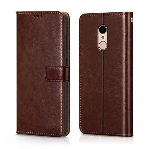 Cloudza Redmi Note 5 Flip Back Cover | PU Leather Flip Cover Wallet Case with TPU Silicone Case Back Cover for Redmi Note 5 Brown