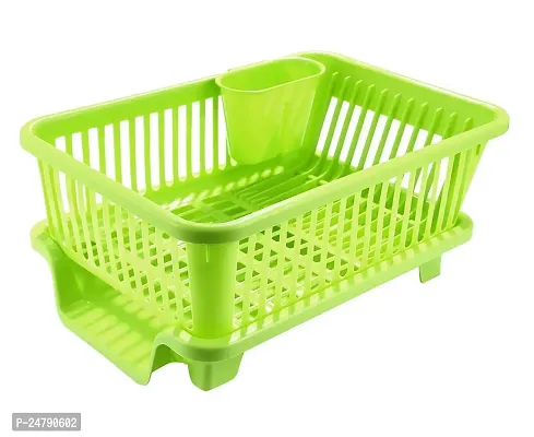 Somnath Enterprise 3 in 1 Large Durable Plastic Kitchen Sink Dish Rack Drainer Drying Rack Washing Basket with Tray for Kitchen, Dish Rack Organizers, Utensils Tools Cutlery (Green)-thumb0