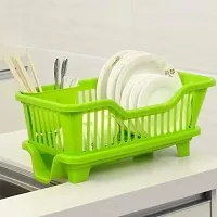 Somnath Enterprise 3 in 1 Large Durable Plastic Kitchen Sink Dish Rack Drainer Drying Rack Washing Basket with Tray for Kitchen, Dish Rack Organizers, Utensils Tools Cutlery (Green)-thumb2