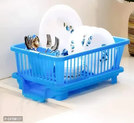 Somnath Enterprise 3 in 1 Large Durable Plastic Kitchen Sink Dish Rack Drainer Drying Rack Washing Basket with Tray for Kitchen, Dish Rack Organizers, Utensils Tools Cutlery (Blue)