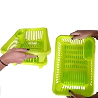 Somnath Enterprise 3 in 1 Large Durable Plastic Kitchen Sink Dish Rack Drainer Drying Rack Washing Basket with Tray for Kitchen, Dish Rack Organizers, Utensils Tools Cutlery (Green)-thumb3