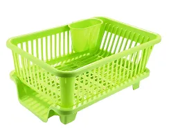 SATISH S C Enterprise 3 in 1 Kitchen Sink Dish Drainer Drying Rack Utensils Washing Holder Plastic Basket Organizer with Tray and Utensil Cutlery Holder Cup (Green)-thumb1