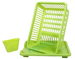 SATISH S C Enterprise 3 in 1 Kitchen Sink Dish Drainer Drying Rack Utensils Washing Holder Plastic Basket Organizer with Tray and Utensil Cutlery Holder Cup (Green)-thumb3