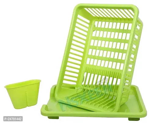 SATISH S C Enterprise 3 in 1 Kitchen Sink Dish Drainer Drying Rack Utensils Washing Holder Plastic Basket Organizer with Tray and Utensil Cutlery Holder Cup (Green)-thumb4