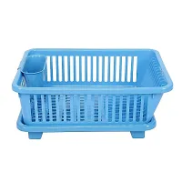 Somnath Enterprise 3 in 1 Large Durable Plastic Kitchen Sink Dish Rack Drainer Drying Rack Washing Basket with Tray for Kitchen, Dish Rack Organizers, Utensils Tools Cutlery (Blue)-thumb1