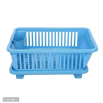 Somnath Enterprise 3 in 1 Large Durable Plastic Kitchen Sink Dish Rack Drainer Drying Rack Washing Basket with Tray for Kitchen, Dish Rack Organizers, Utensils Tools Cutlery (Blue)-thumb2