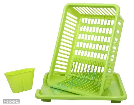 Somnath Enterprise 3 in 1 Large Durable Plastic Kitchen Sink Dish Rack Drainer Drying Rack Washing Basket with Tray for Kitchen, Dish Rack Organizers, Utensils Tools Cutlery (Green)-thumb5