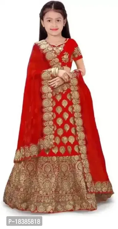 Alluring Red Net Embroidered Lehenga Cholis For Girls-thumb0