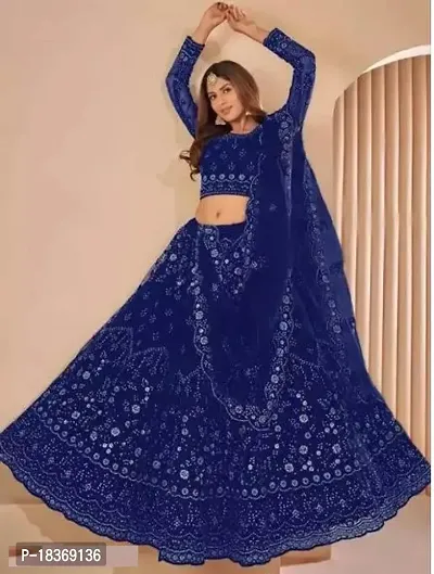 Stylish Blue Net Embroidered Lehenga Choli Set For Women