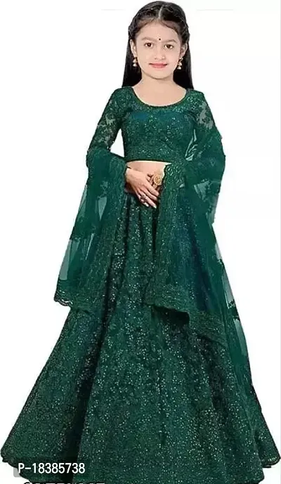Alluring Green Georgette Embroidered Lehenga Cholis For Girls-thumb0