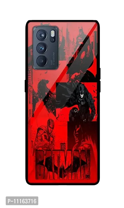 ECFAK Batman Doodle Printed Glass Back Cover Compatible for Reno 6|TPU Shock-Resistant Soft Edge | 360? Protection-thumb0