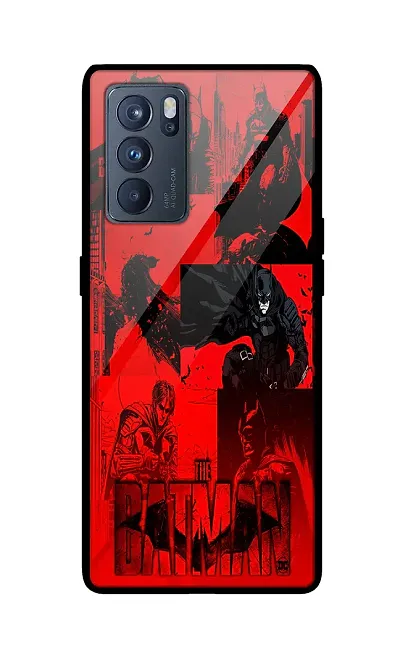 ECFAK Batman Doodle Printed Glass Back Cover Compatible for Reno 6|TPU Shock-Resistant Soft Edge | 360? Protection