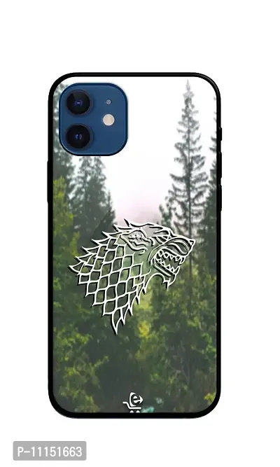 ECFAK Stark House Printed Glass Back Cover Compatible for iPhone 12 Mini |TPU Shock-Resistant Soft Edge | 360? Protection