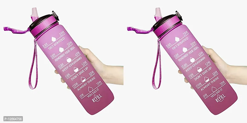 Useful Silicone Time Marker Unbreakable And Leak Proof Water Bottles- Pack Of 2-thumb0