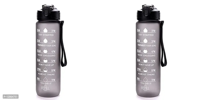 Useful Silicone Time Marker Unbreakable And Leak Proof Water Bottles- Pack Of 2