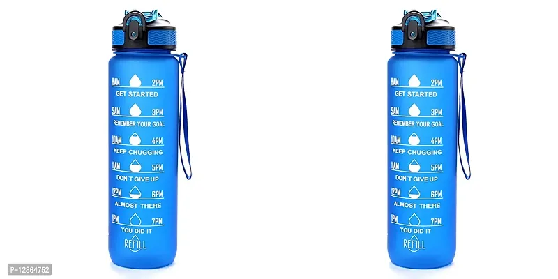 Useful Silicone Time Marker Unbreakable And Leak Proof Water Bottles- Pack Of 2-thumb0