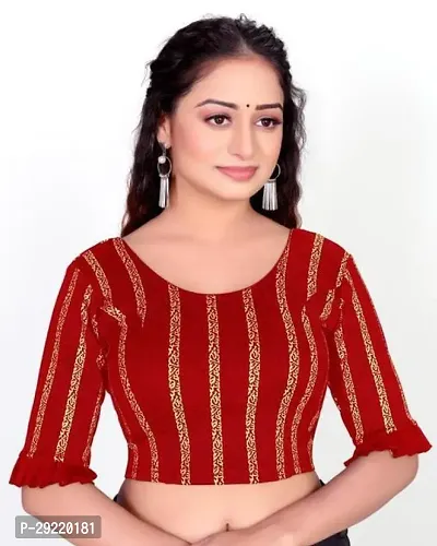 Reliable Red Cotton Blend Embellished Stitched Blouse For Women