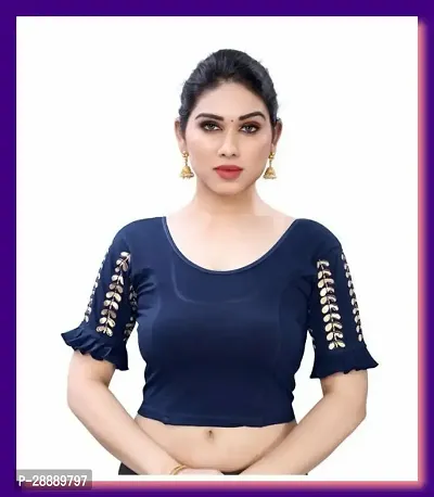 Elegant Navy Blue Cotton Blend Blouses For Women