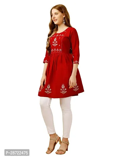 Stylish Red Rayon Embroidered Top For Women-thumb2
