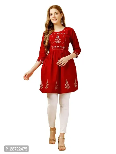 Stylish Red Rayon Embroidered Top For Women-thumb0