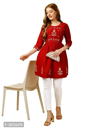 Stylish Red Rayon Embroidered Top For Women-thumb5