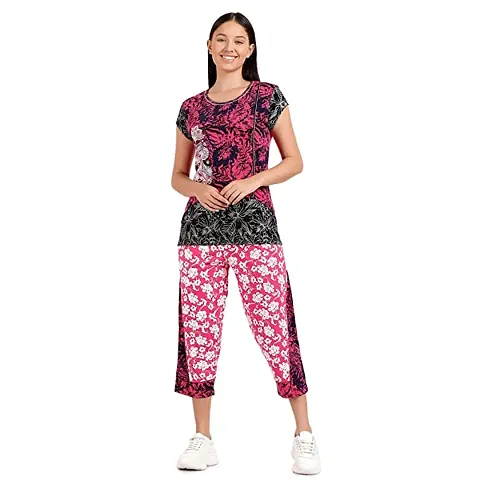 Elegant Cotton Printed Top And Capri Set For Women