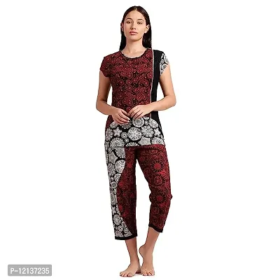 Elegant Cotton Printed Top And Capri Set For Women