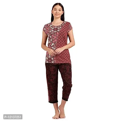 Elegant Cotton Printed Top And Capri Set For Women-thumb0