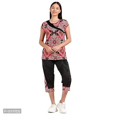 Elegant Cotton Printed Top And Capri Set For Women