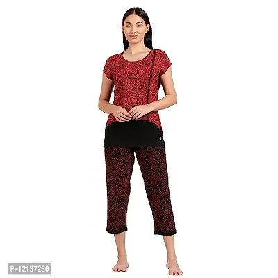 Elegant Cotton Printed Top And Capri Set For Women