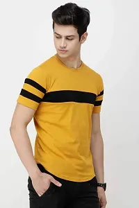 Reliable Yellow Cotton Striped Round Neck Tees For Men-thumb2