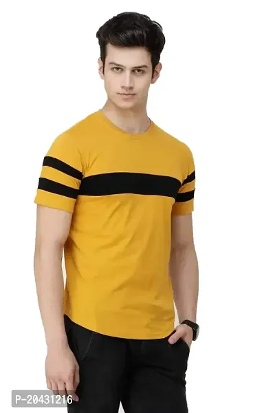 Reliable Yellow Cotton Striped Round Neck Tees For Men