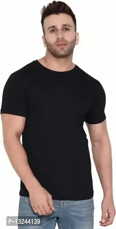 Reliable Black Cotton Solid Round Neck Tees For Men-thumb0