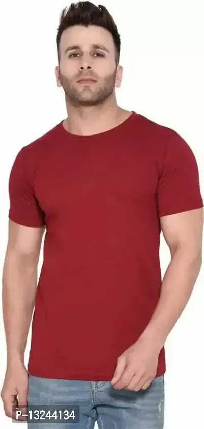 Reliable Maroon Cotton Solid V Neck Tees For Men-thumb0