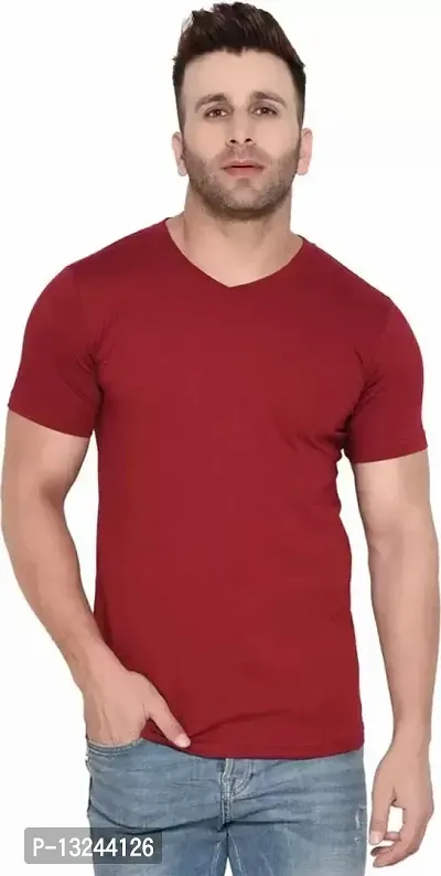 Reliable Red Cotton Solid V Neck Tees For Men