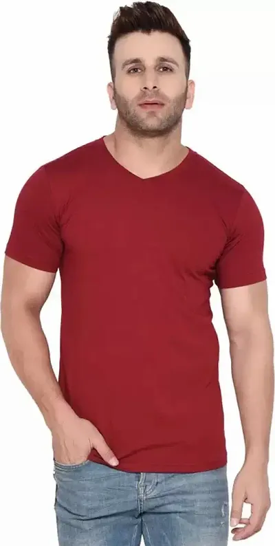 Kroptee Solid Men Half Sleeve V-Neck T-Shirt (Pack of 1)