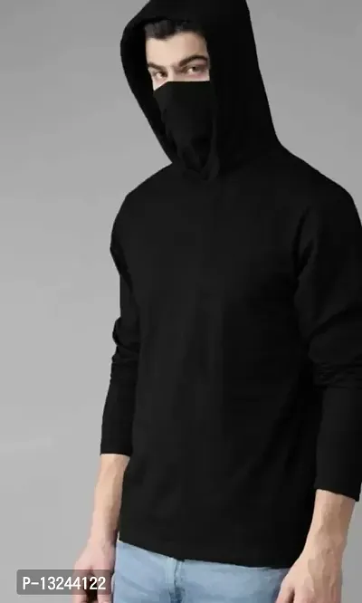 Reliable Black Cotton Solid Hooded Tees For Men-thumb0