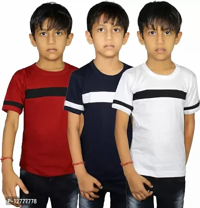 Stylish Fancy Pure Cotton T-Shirts For Boys Pack Of 3-thumb0