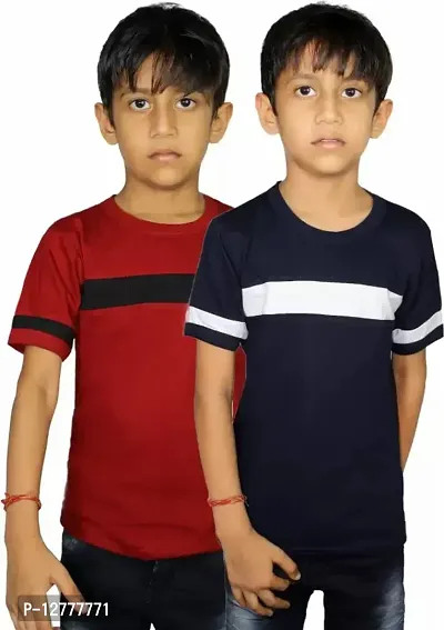 Stylish Fancy Pure Cotton T-Shirts For Boys Pack Of 2-thumb0