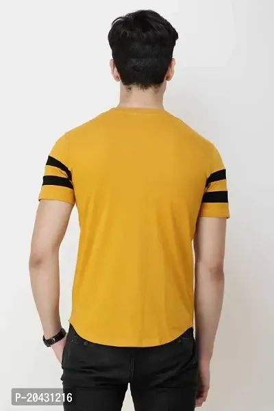 Reliable Yellow Cotton Striped Round Neck Tees For Men-thumb2