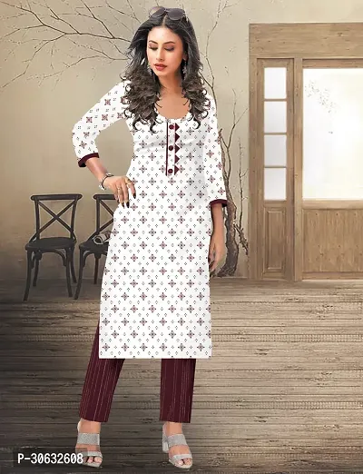 Stylish White Khadi Cotton Printed Kurta Bottom Set For Women-thumb0