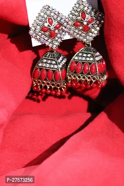 Beautiful Red Brass Jhumkas For Women-thumb0