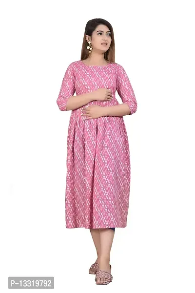 SHOPAXIS Women Maternity Cotton Dress (Large, Pink)