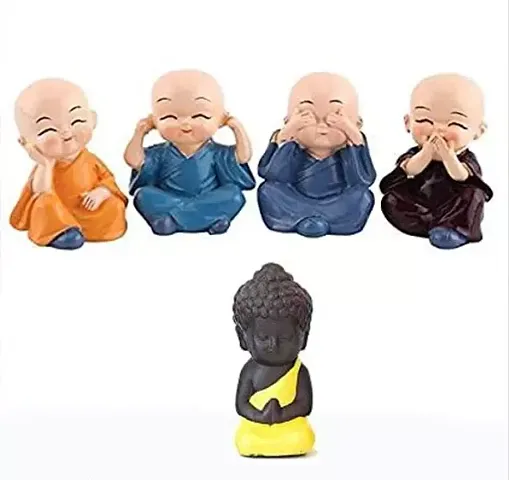 Child Baby Buddha With 4 Laughing Buddha Statue Yellow Set Of 5
