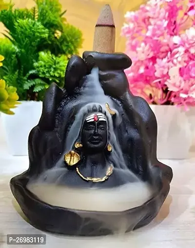 Adiyogi Smoke Fountain Incense Holder Decorative Showpiece Polyresin Smoke Fountain With 10 Scented Cone Inceses Conical Black-thumb0