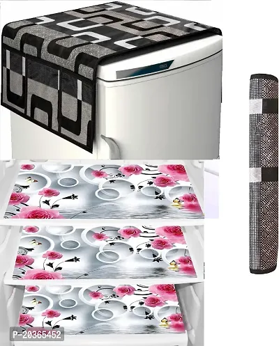 Classy Printed Combo set Cover for Fridge, Pack of 5-thumb0