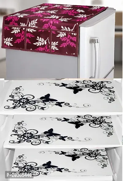 Classy Printed Fridge Mat with Fridge Top Cover, Pack of 4-thumb0